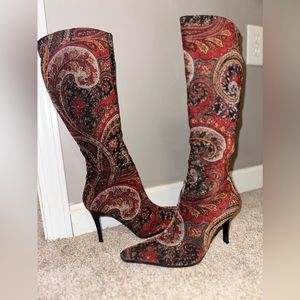 Unique One of a Kind Western Cowgirl Couture Velvet Tall High Heel Boots 7.5